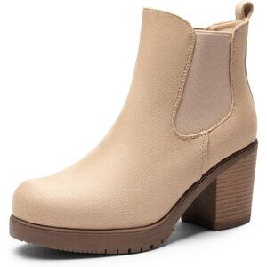 DREAM PAIRS Women's High Chunky Heel Nude-suede Ankle Boots
